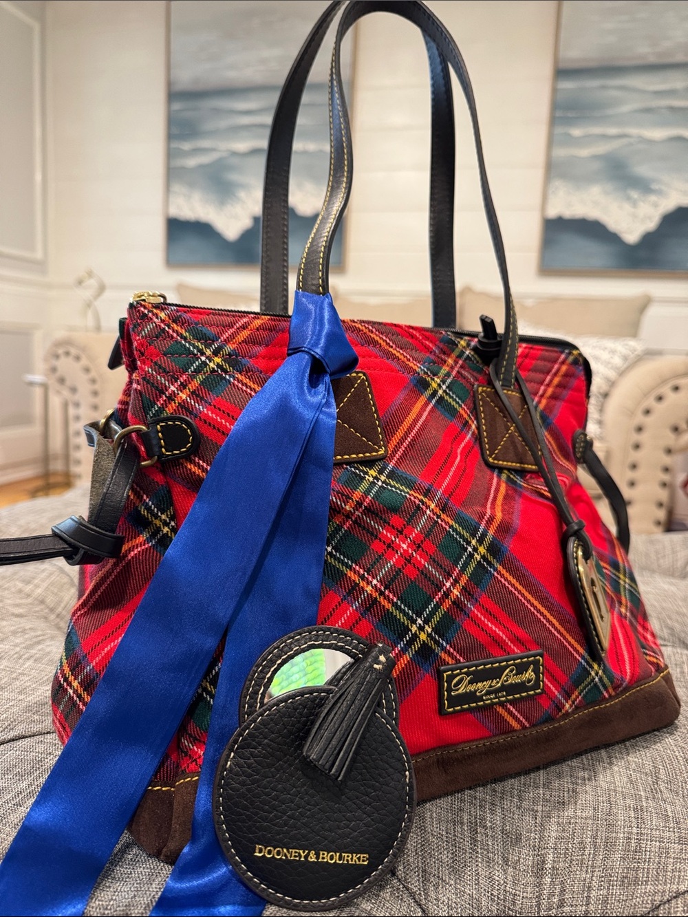 Dooney & Bourke Bag Red Tartan Plaid Holiday Tote - Picture 3 of 17